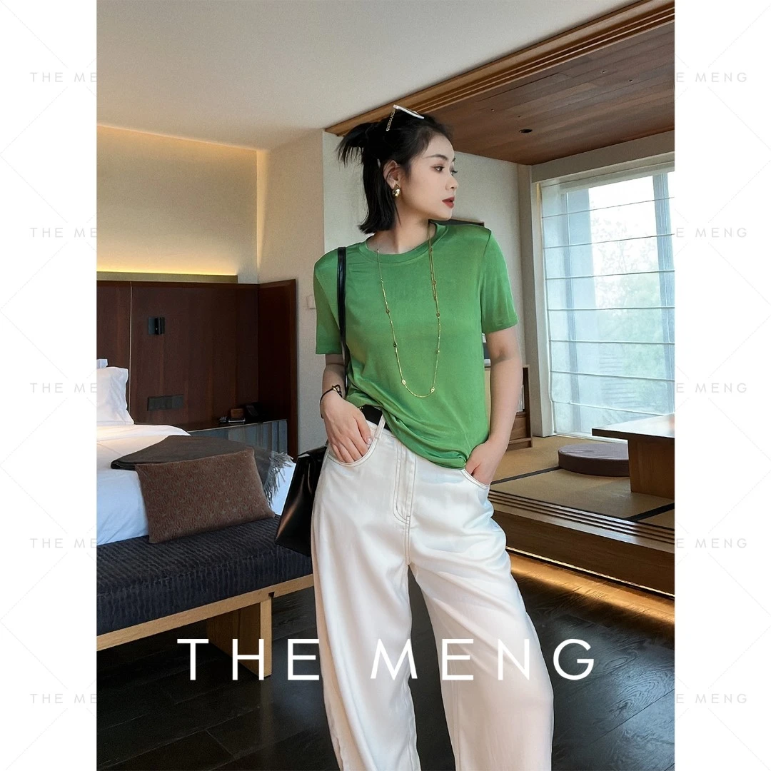 THE MENG【森林】醋酸高定正肩休闲百搭T恤#M241D223
