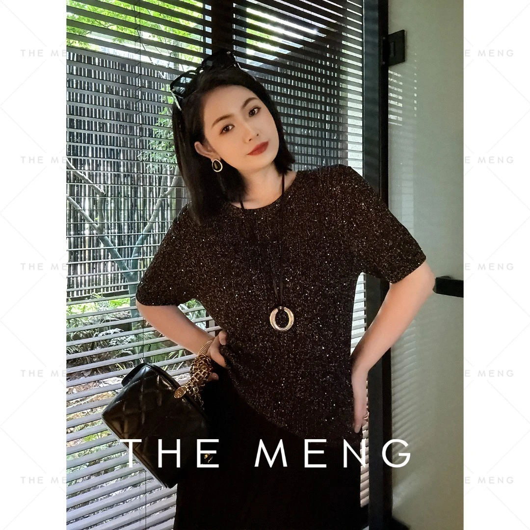 THE MENG【安静金】天丝+金银丝显瘦针织短袖T恤#M242D0068