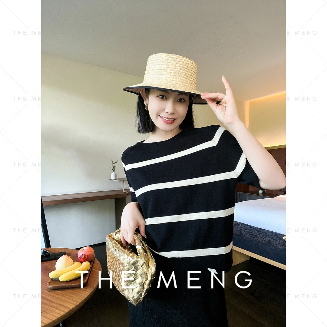 THE MENG【烟雨】桑蚕丝棉麻条纹百搭基础款T恤#M242D207