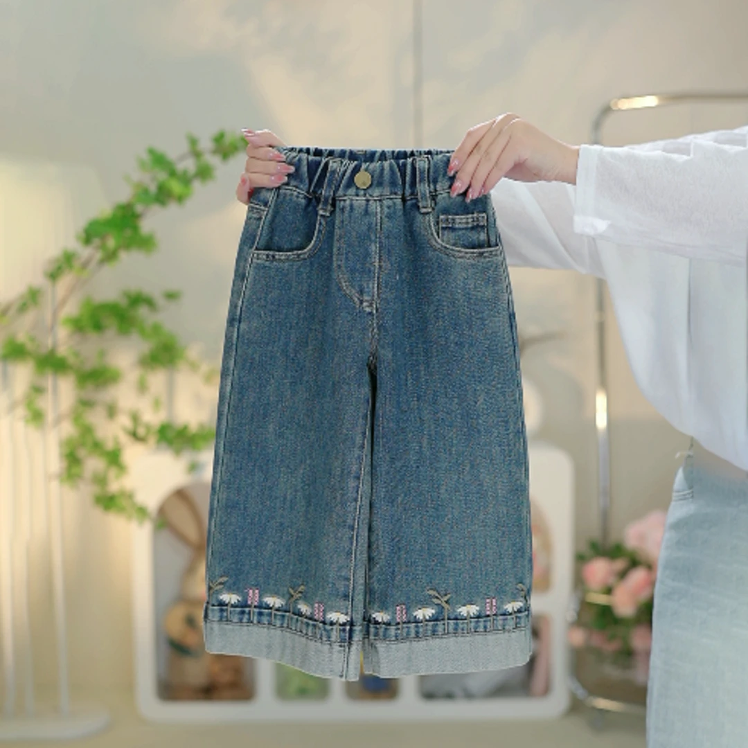 女童牛仔裤春秋儿童秋季阔腿裤洋气中小童休闲百搭宽松韩版春款