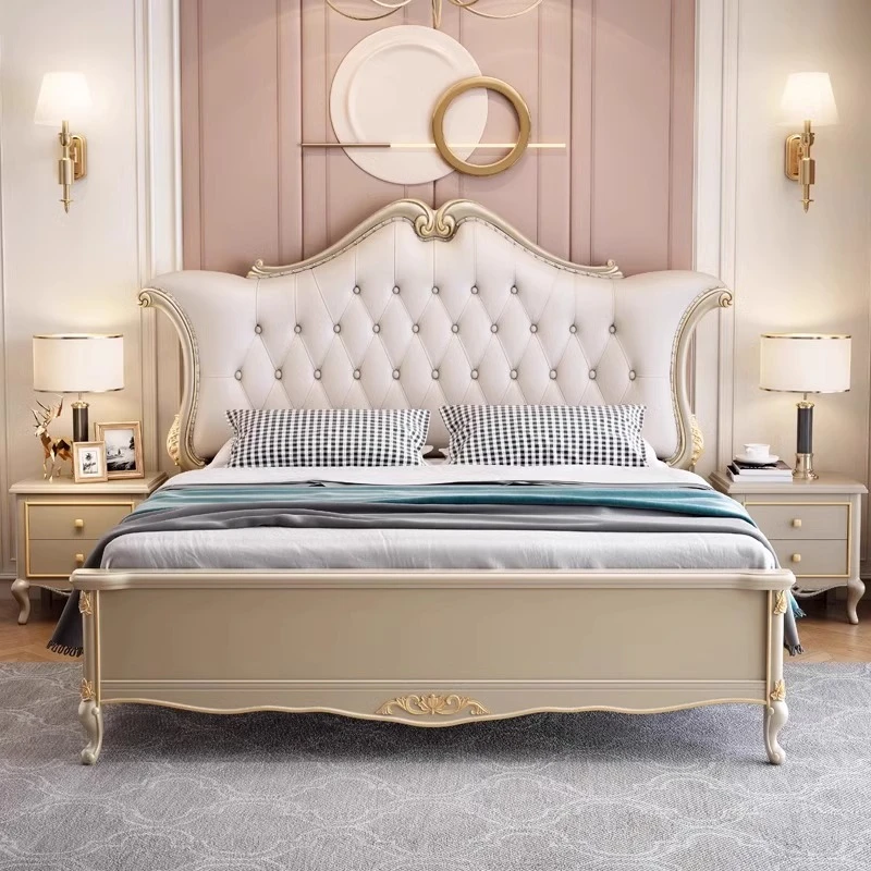 美式轻奢实木床1.8米双人床欧式婚床现代简约公主床高箱储物家具