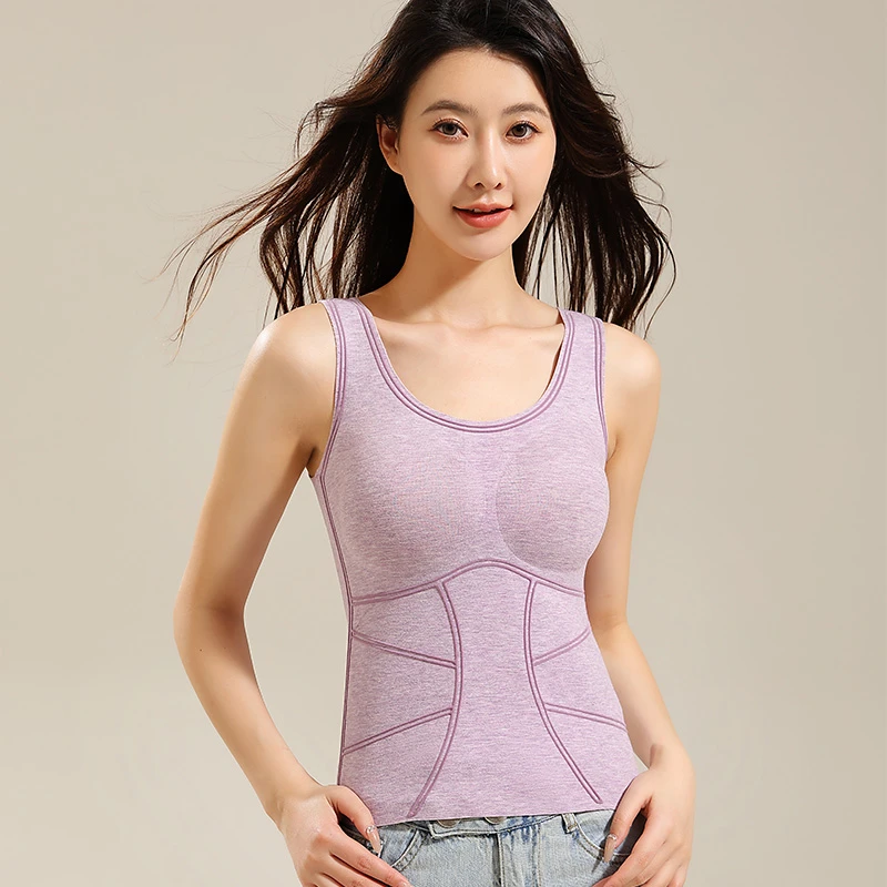 曼娜莎秋冬加绒保暖背心女德绒打底紧身美背桑蚕丝免穿文胸可外穿