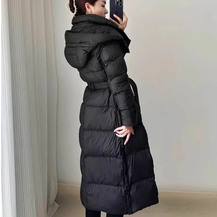 高端大牌巴宝L同款黑色长款收腰修身羽绒服厚外套女冬季2024新款