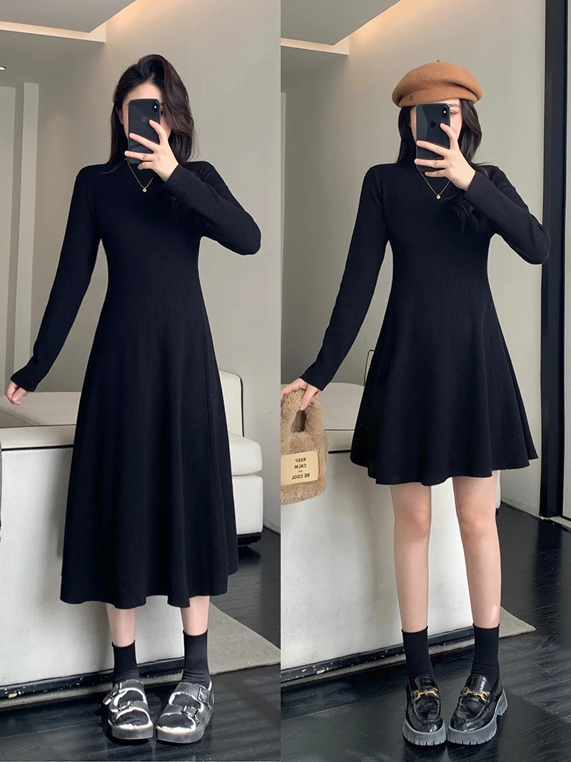 2023冬装新款胖mm大码女洋气显瘦长短款闺蜜装针织连衣裙