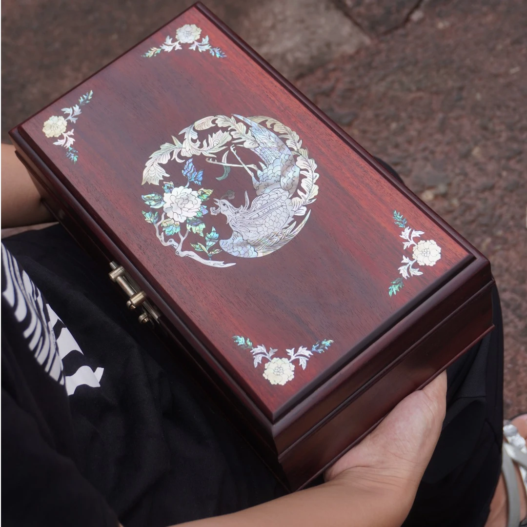 炜彤邵师傅手作非遗螺钿首饰项链收纳盒*凤穿牡丹*印度小叶紫檀
