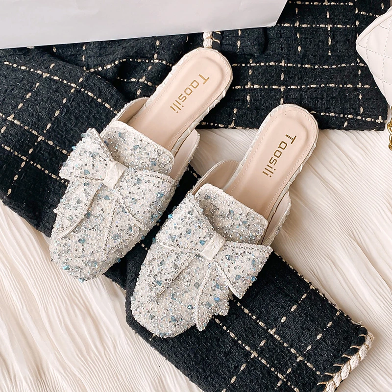 33-43码方头软皮包头半拖时尚百搭穆勒拖秋季外穿拖鞋ins风大码鞋