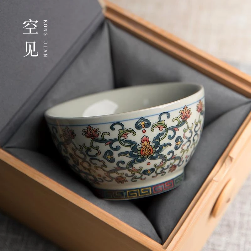 景德镇缠枝莲主人杯专用茶杯单杯个人杯子女陶瓷茶碗仿古茶盏茶具