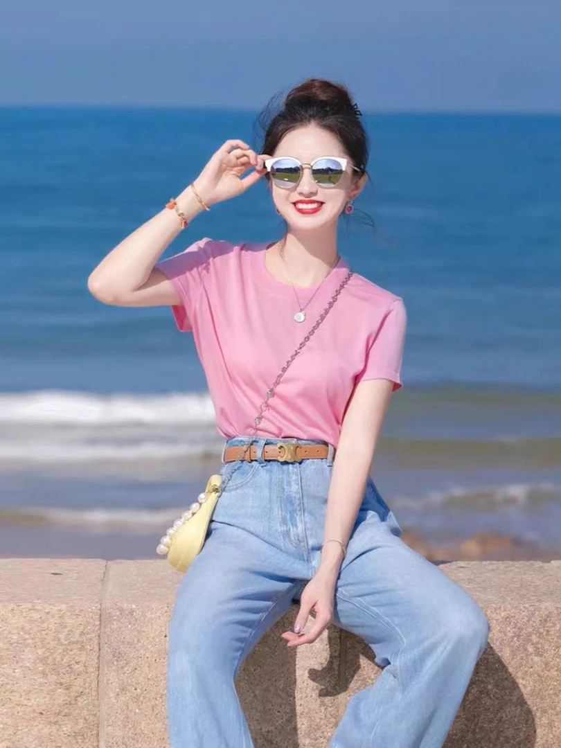 短袖2025百搭正肩T恤女 宽松简约时尚女士T恤韩系纯色