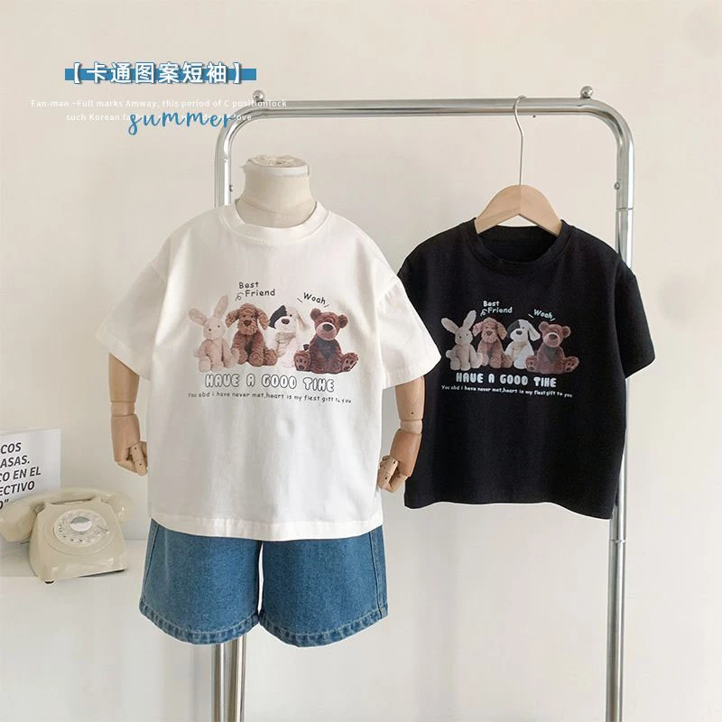 纯棉男女童洋气T恤短袖夏装新款韩版宽松圆领t恤儿童宝宝洋气上衣