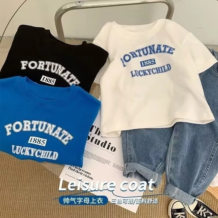 男女童纯棉短袖T恤2024新款夏装中小童宝宝韩版印花字母休闲上衣
