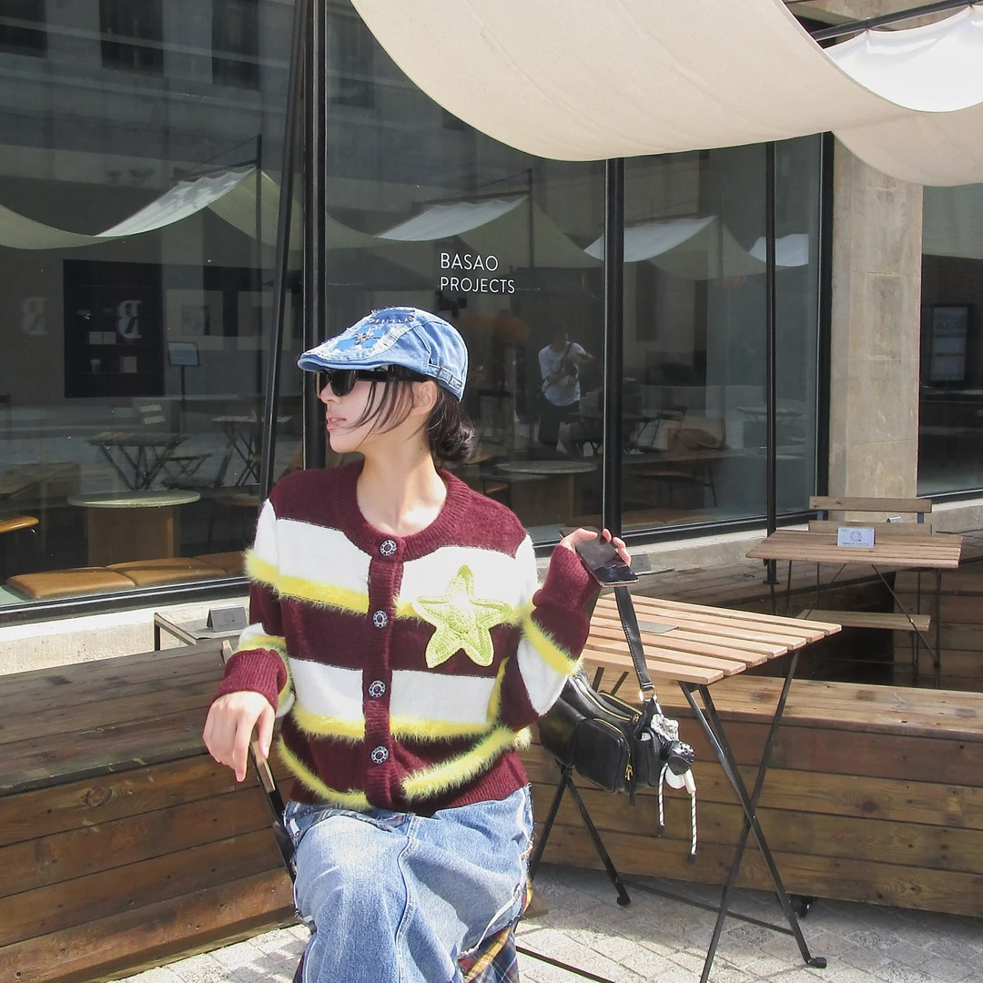 设计师品牌YANGHAIYANG | 手勾贴布条纹开衫