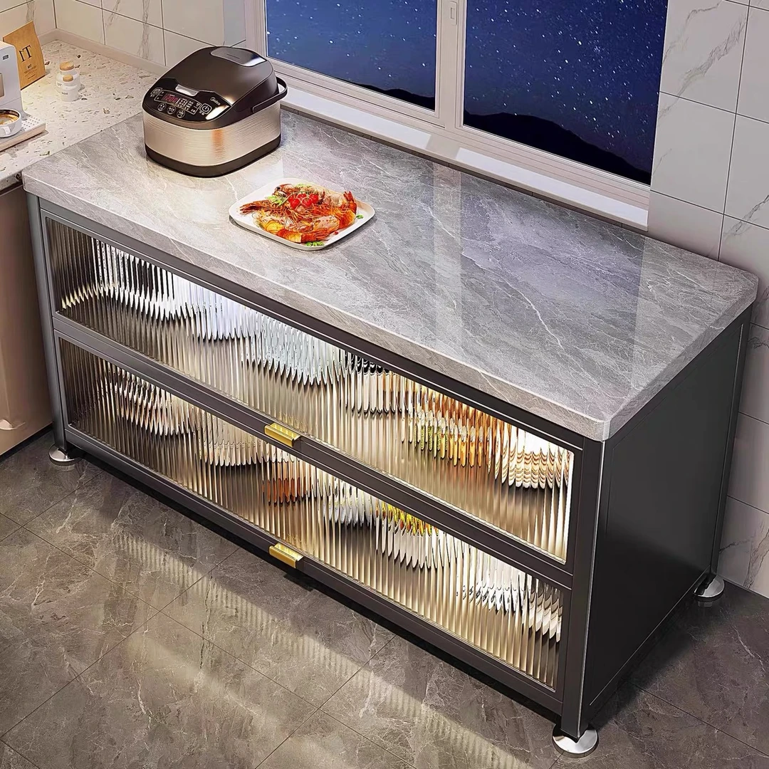 窦仕妮岩板置物架落地多层家用多功能收纳柜子碗烤箱餐边储物橱柜