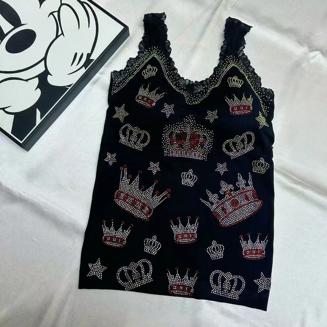 coco家时尚重工烫钻长款美背背心保暖百搭黑色潮流修身打底264