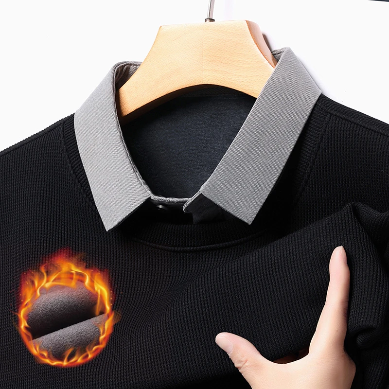 【全身一体绒】男士冬季新款加绒加厚上衣时尚一体绒假两件POLO衫