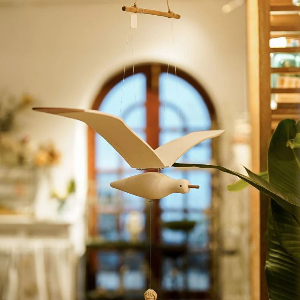 会飞的海鸥挂件创意实木空中吊饰木制工艺民宿儿童房飞鸟户外室内