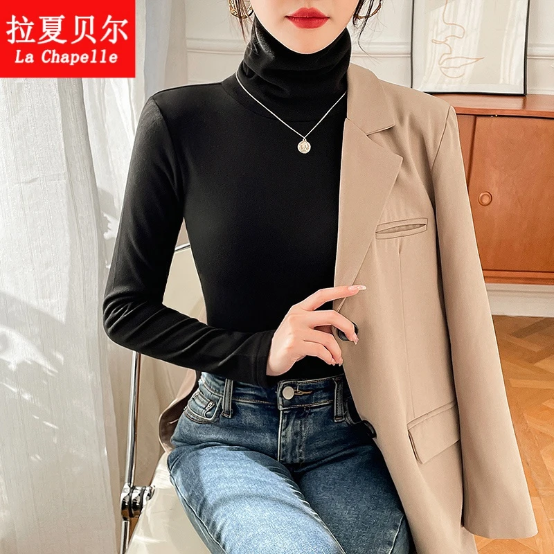 拉夏贝尔长袖T恤女德绒打底衫上衣春秋可外穿内搭冬季显瘦新款