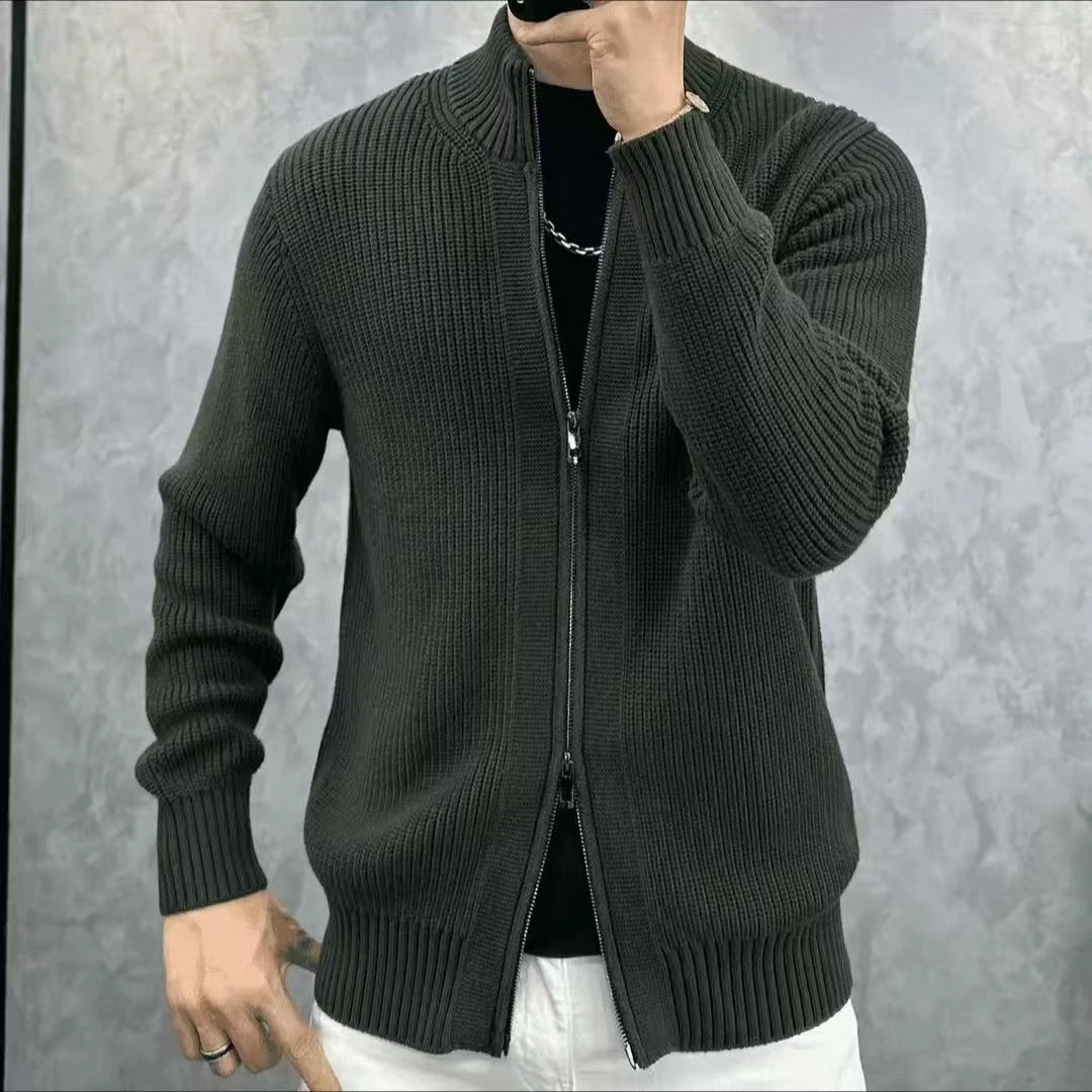 男士高品质秋冬时尚休闲轻奢商务针织开衫撞色经典条纹外套百搭