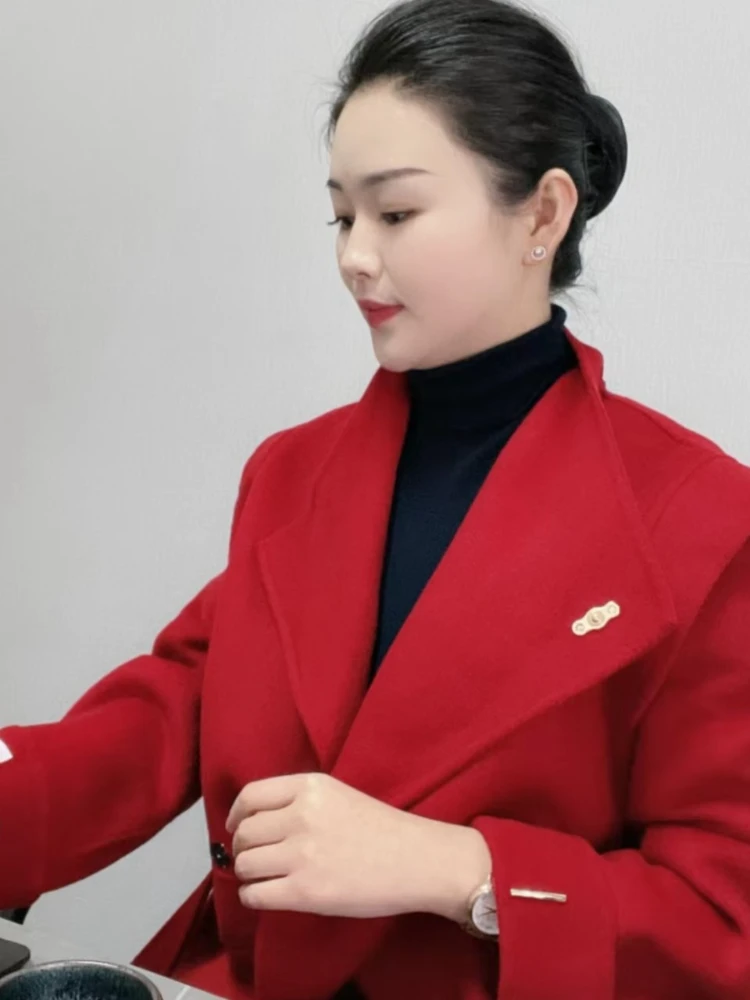 【孟孟专属】秋冬高级感立领羊毛双面妮子大衣新款气质长款高端外套