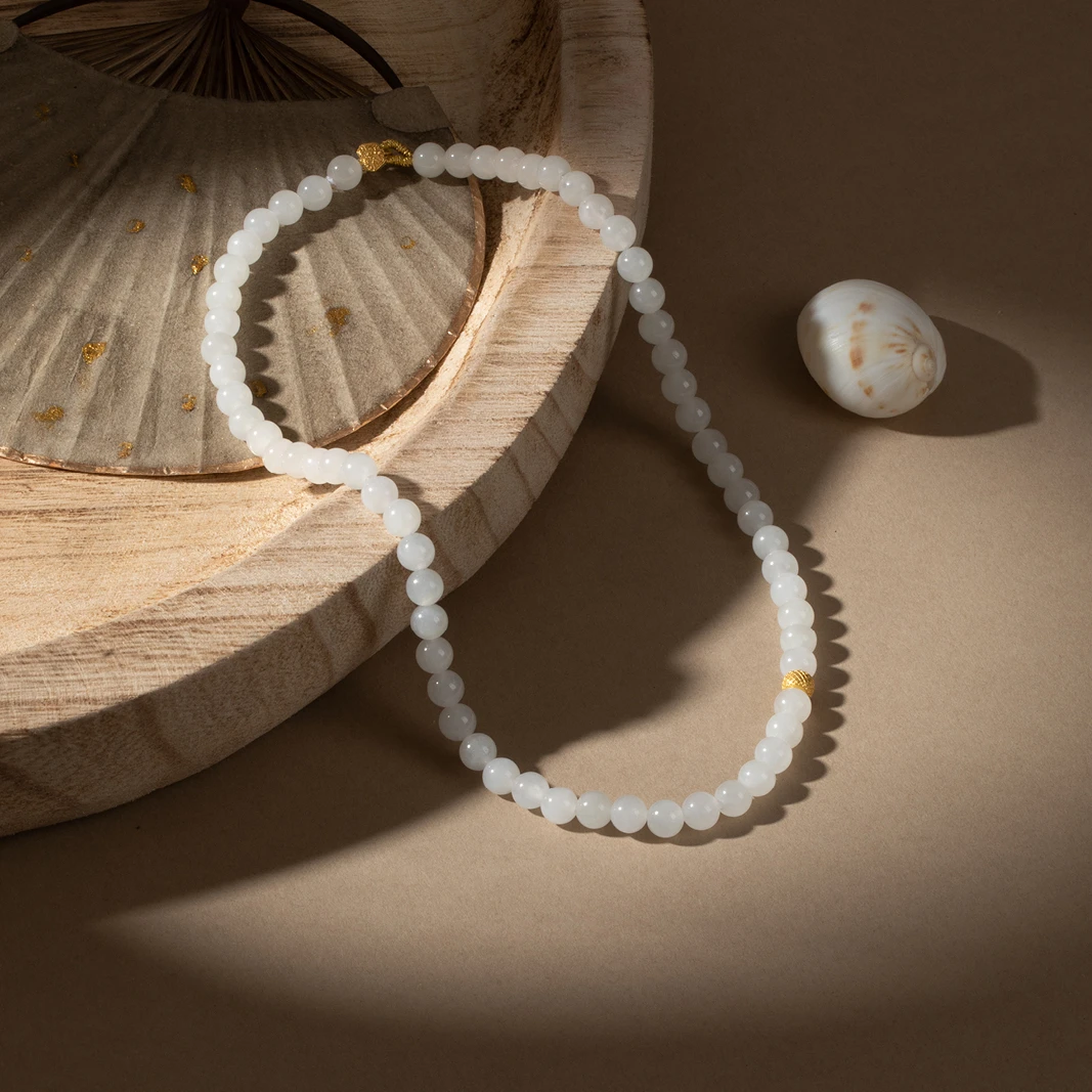 由子野【绣清风】约6.5mm 和田玉项链  18k金