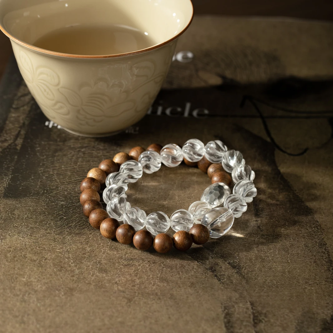 由子野【杯酒梦手串】8-9mm黄油沉香  南瓜水晶  925银 多样性发