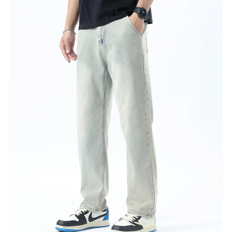 2024新款春夏时尚潮黄泥色休闲无弹宽松高街男牛仔夏季美式牛仔裤