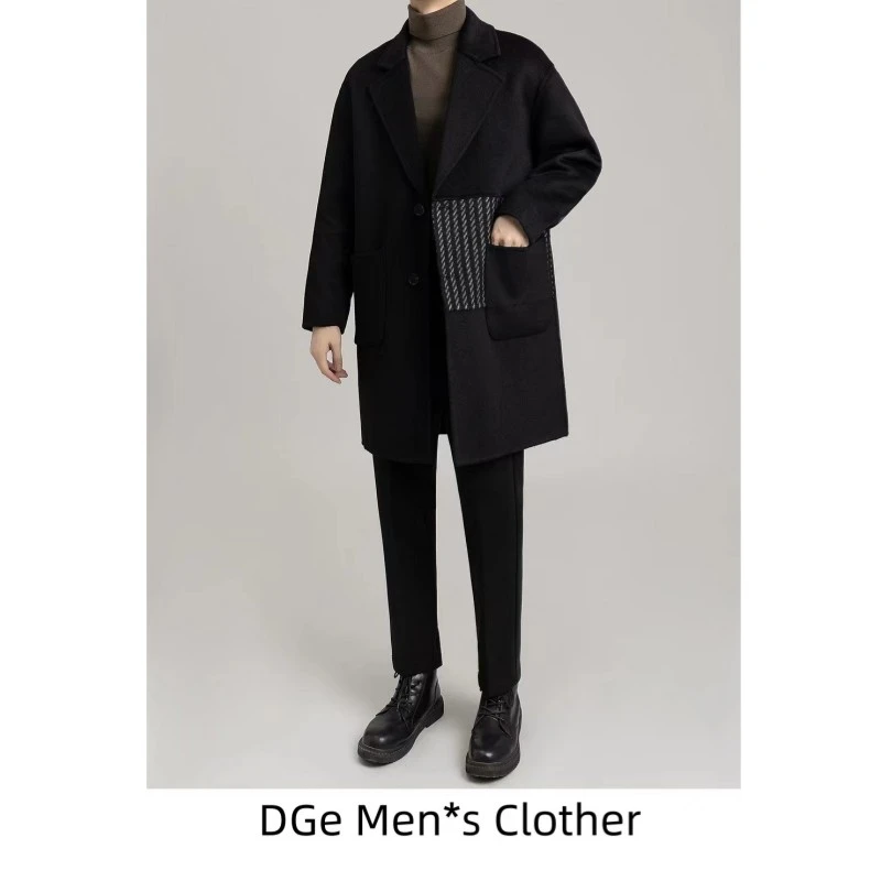 2023双面呢羊毛休闲男士大衣中长款外套毛呢双面秋冬呢大衣22505