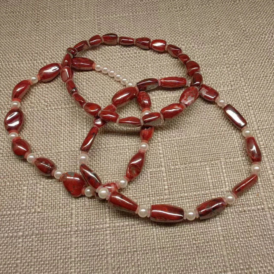 天然辰砂朱砂天然原石晶体随形手链  多样性发其一