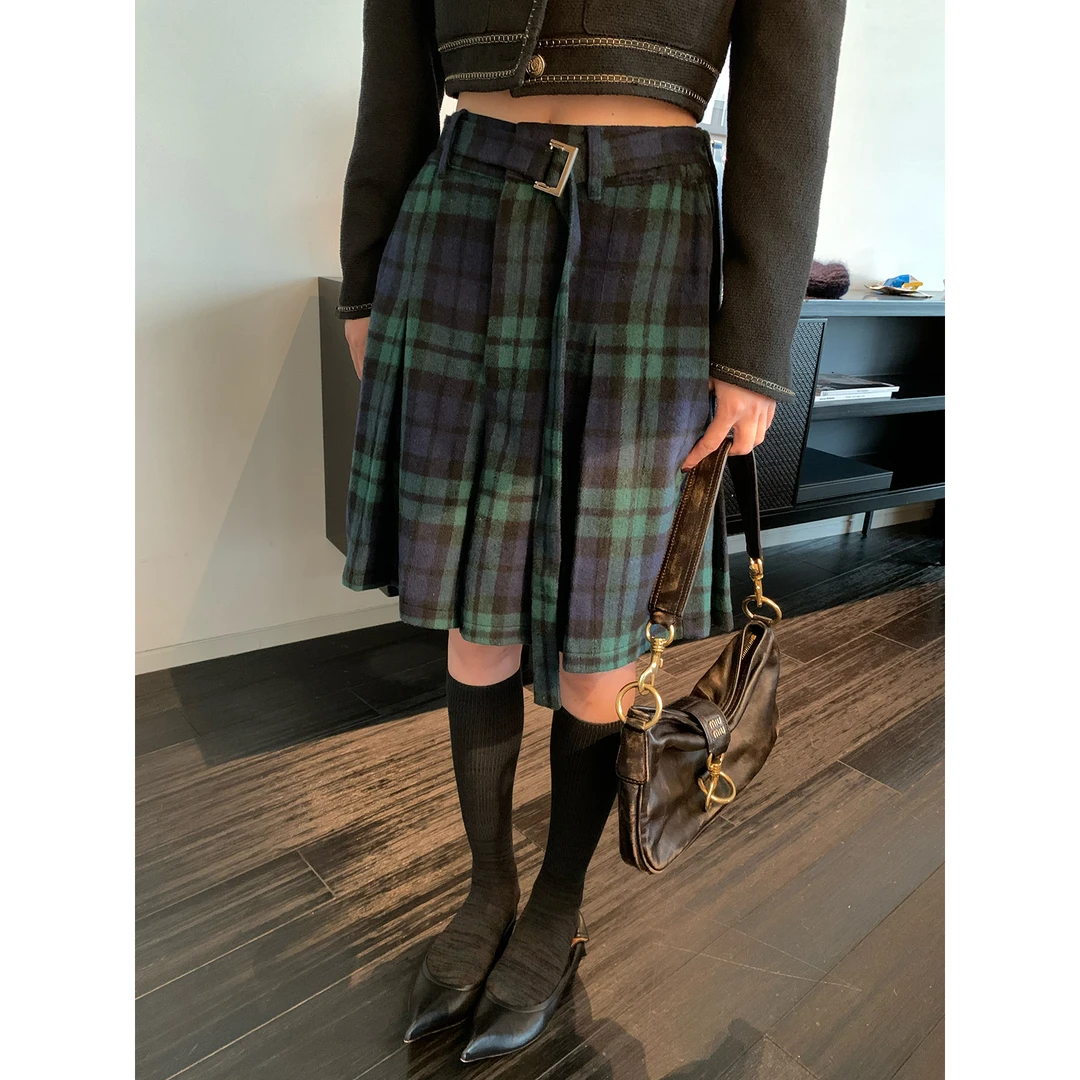 vcruan吉维尼monet garden英格兰式格纹裙裤双层送腰带RK233662