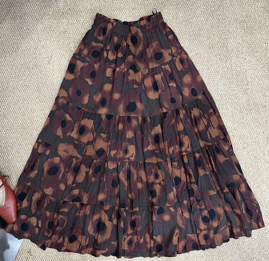 风华珏（私语）早秋百搭复古满印两侧口袋大摆显瘦半身裙