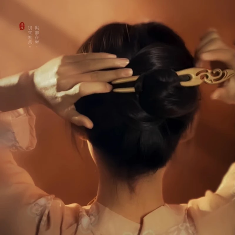 追师花朵双杈古风发簪小众古典簪子檀木桃木簪简约日常中国风手工