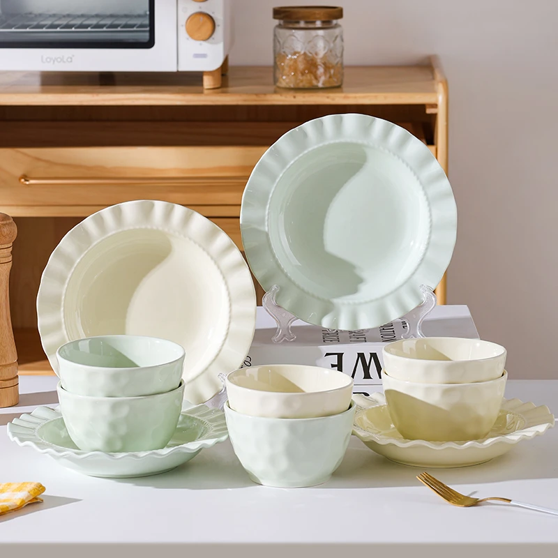 芬利兰【10个装】/赫本风/-法式花边餐具10件套6碗4盘家用创意-1