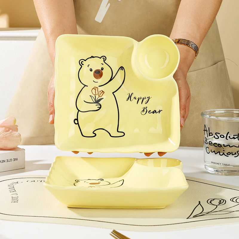 芬利兰釉下彩奶油熊2个饺子盘陶瓷分格