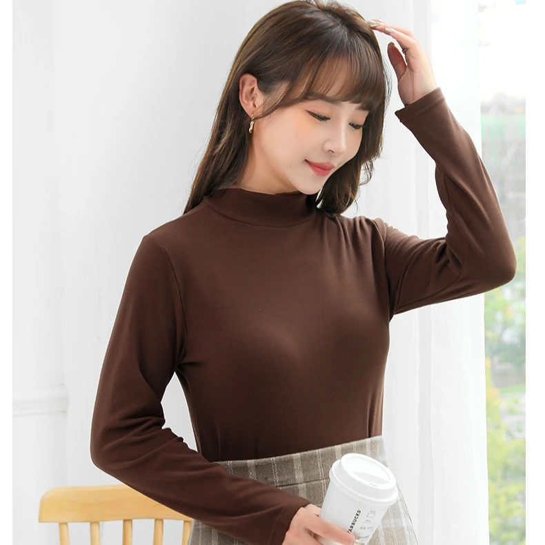 2025秋冬季半高领纯色女内搭长袖微丽绒打底衫k002802