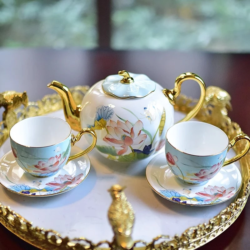 facetea 荷花咖啡杯子高档精致骨瓷新中式下午茶精致茶具套装送礼