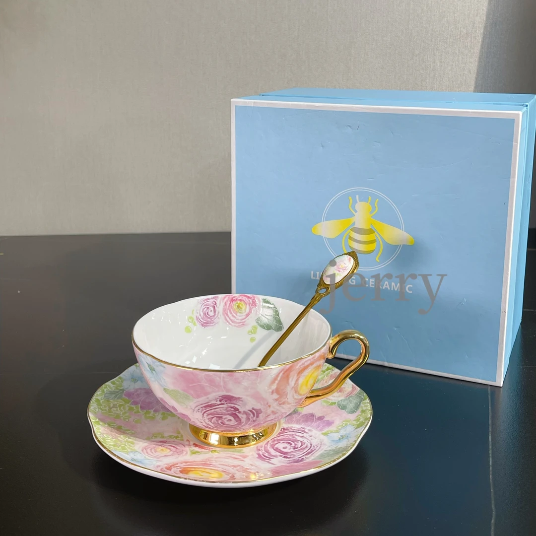 英国林伯格油画系列餐具高骨瓷欧式描金家用结婚杯碟盘碟手工高档