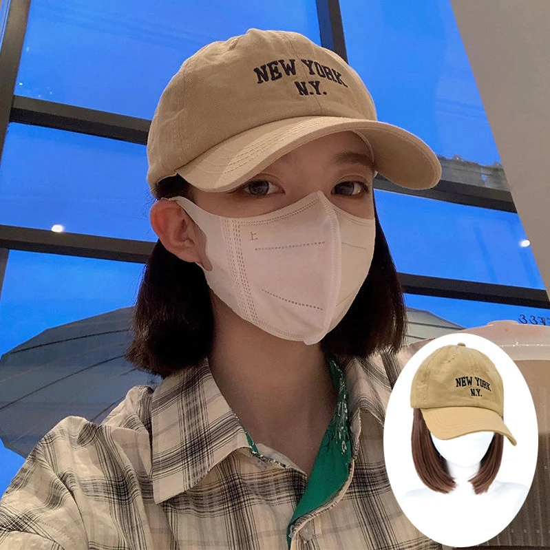 假发帽子一体式短发女网红时尚个性青春韩潮流修脸鸭舌帽波波头