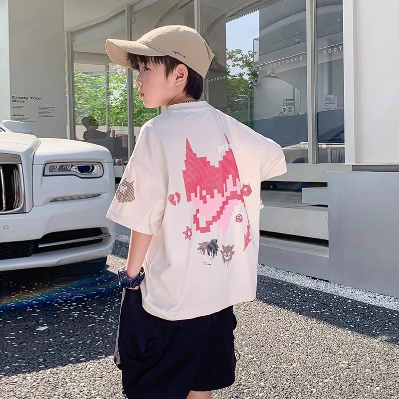 【100%纯棉】儿童短袖t恤2025新款男童休闲上衣中大童印花宽松T恤潮