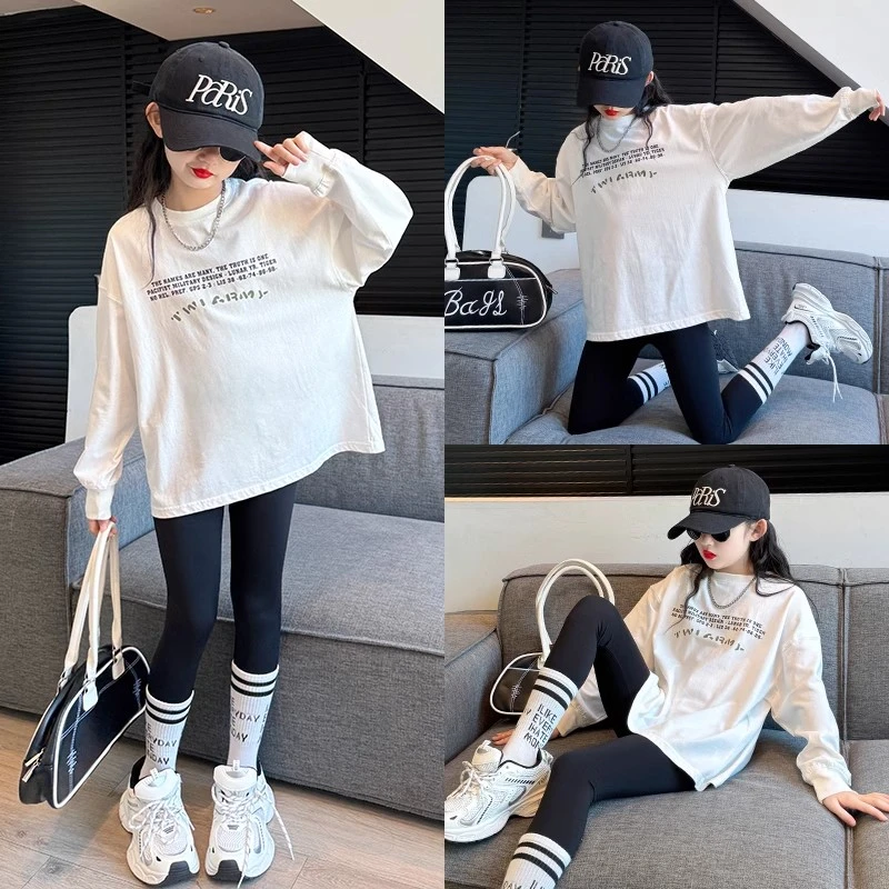 【纯棉100%】女童长袖T恤2024新款中大童洋气长袖打底衫女孩上衣潮t