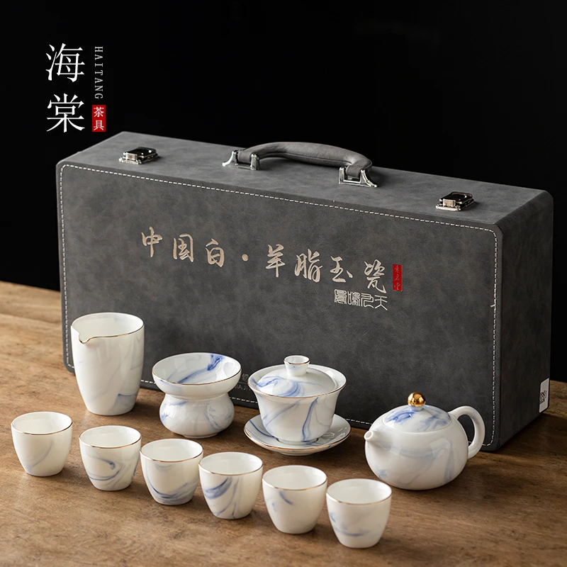 中国白羊脂玉瓷凤鸣壶茶具套装家用三才盖碗套组高档礼盒装