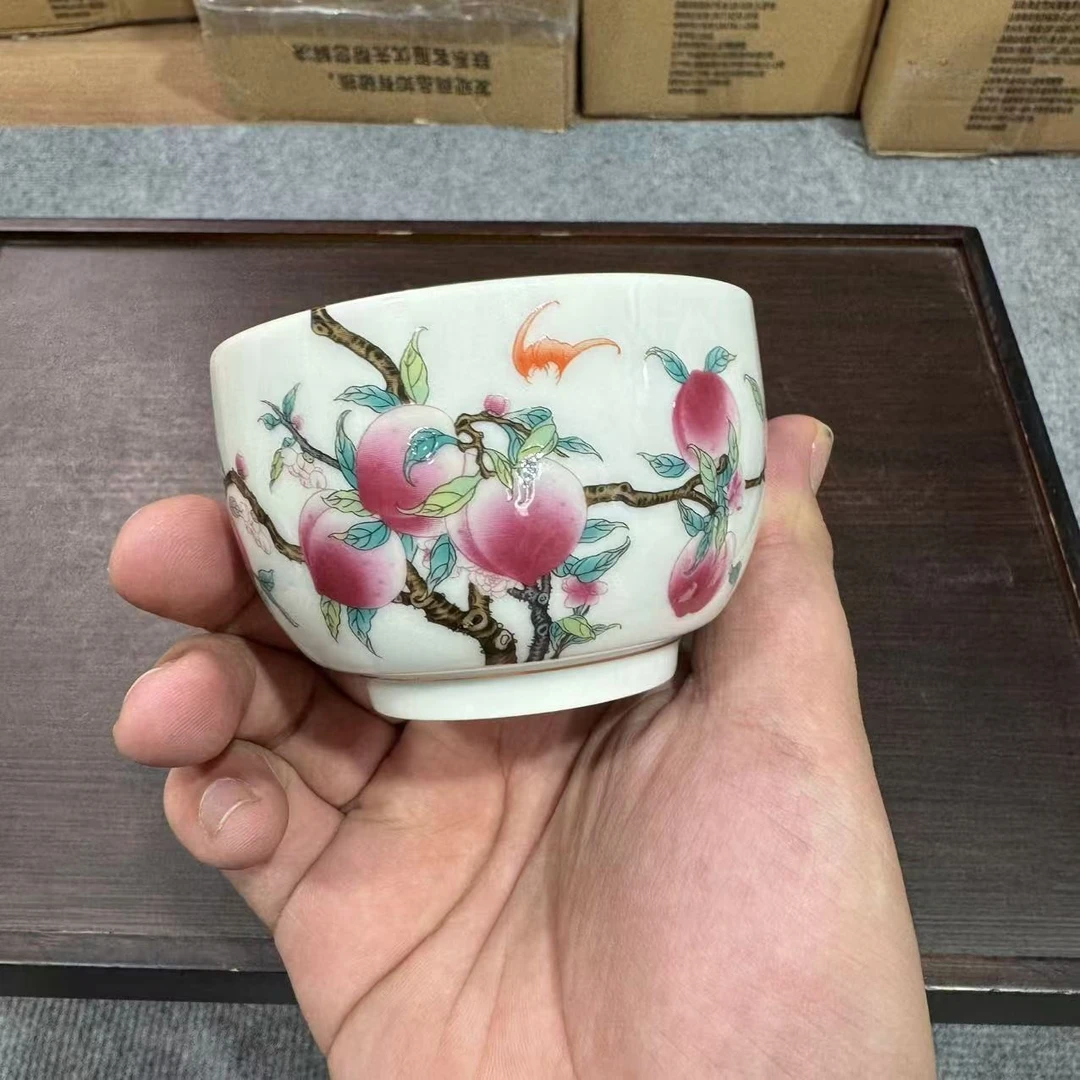 【闪购商品】粉彩九桃禅定铜钱主人杯2685