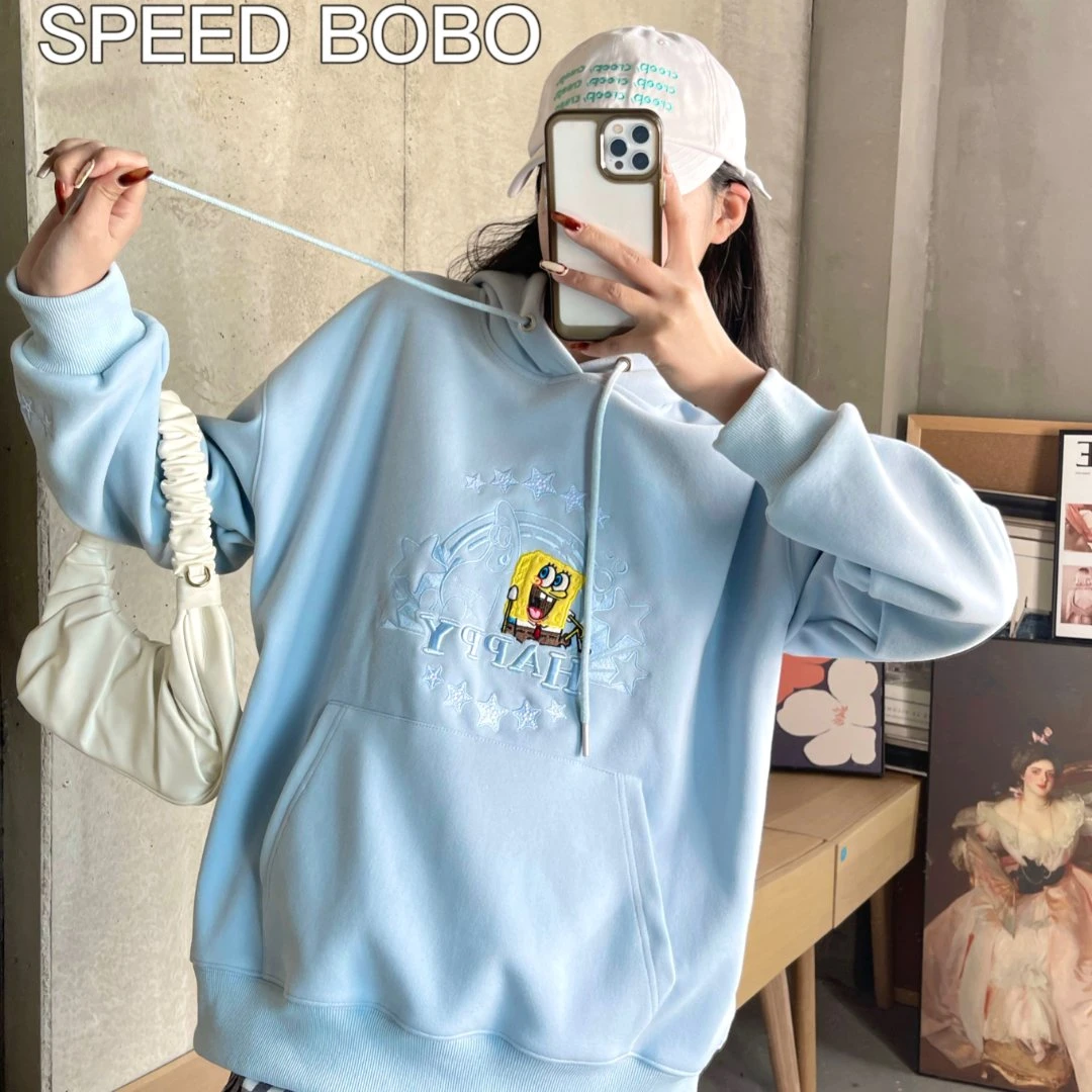 【嘻嘻家】春季新款海绵宝宝卡通重工刺绣连帽休闲卫衣23002