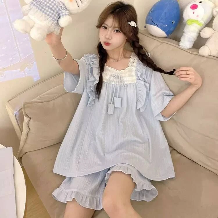 睡衣女童夏季大童短袖纯棉公主风带胸垫新款儿童女孩12-15家居服