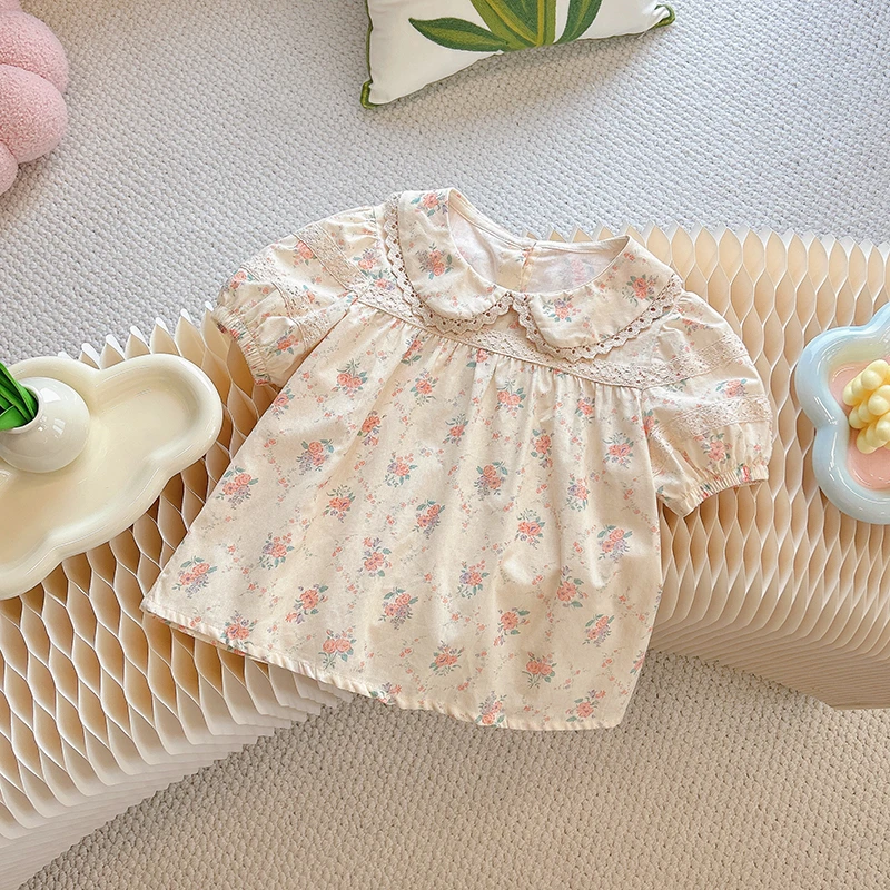 女宝纯棉短袖娃娃衫2024夏季新款短袖碎花上衣甜美宝宝韩版国风潮