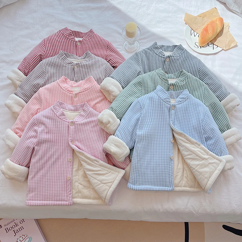 2024新款冬季三层夹棉加厚开衫男童女童甜美碎花棉衣保暖宝宝冬装