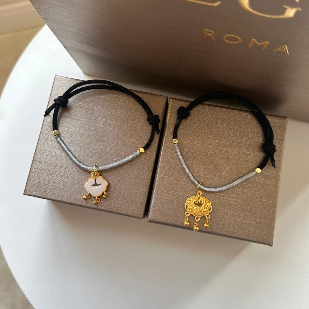 国潮长命锁猫狗宠物项圈如意锁吊坠编织平安锁挂坠手工编织项圈