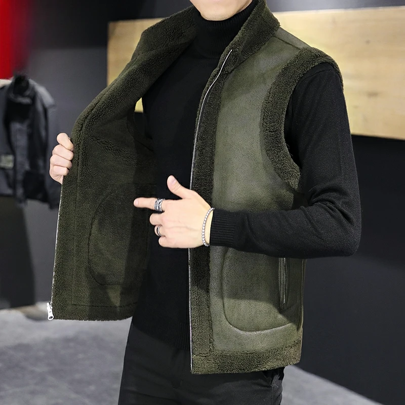 高端男士秋冬季皮毛一体马甲双面穿外套2023新款休闲帅气保暖马夹