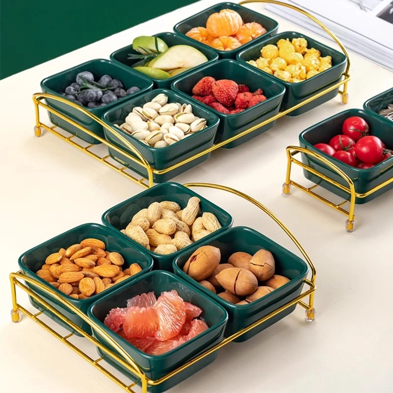 轻奢北欧陶瓷水果盘分格干果网红零食盘果盘新款2024高档大气