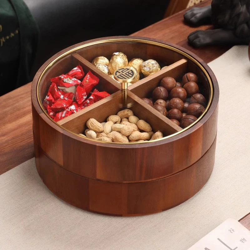 轻奢高档过年实木双层果盒带盖家用客厅茶几坚果干果收纳盒糖果盘