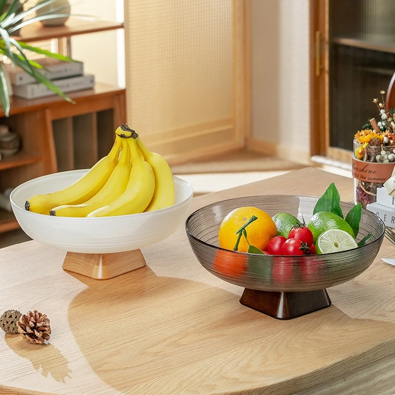 高级感中式高脚玻璃水果盘家用客厅过年茶几摆件干果盒糖果坚果盘