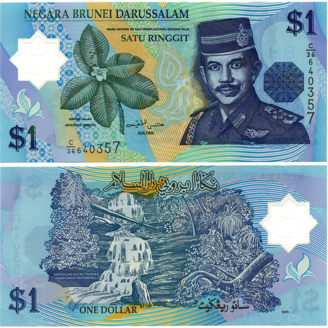 塑料钞文莱1林吉特2008年全新UNC纸币老纸钞外国钱币收藏